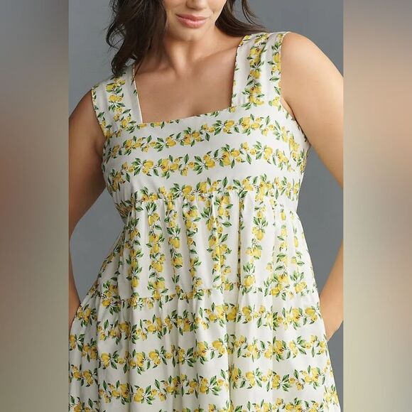 NEW ANTHROPOLOGIE  Helena Smocked Midi Dress - Yellow Floral - Picture 6 of 11